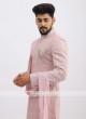 Net Silk Sherwani In Onion Pink